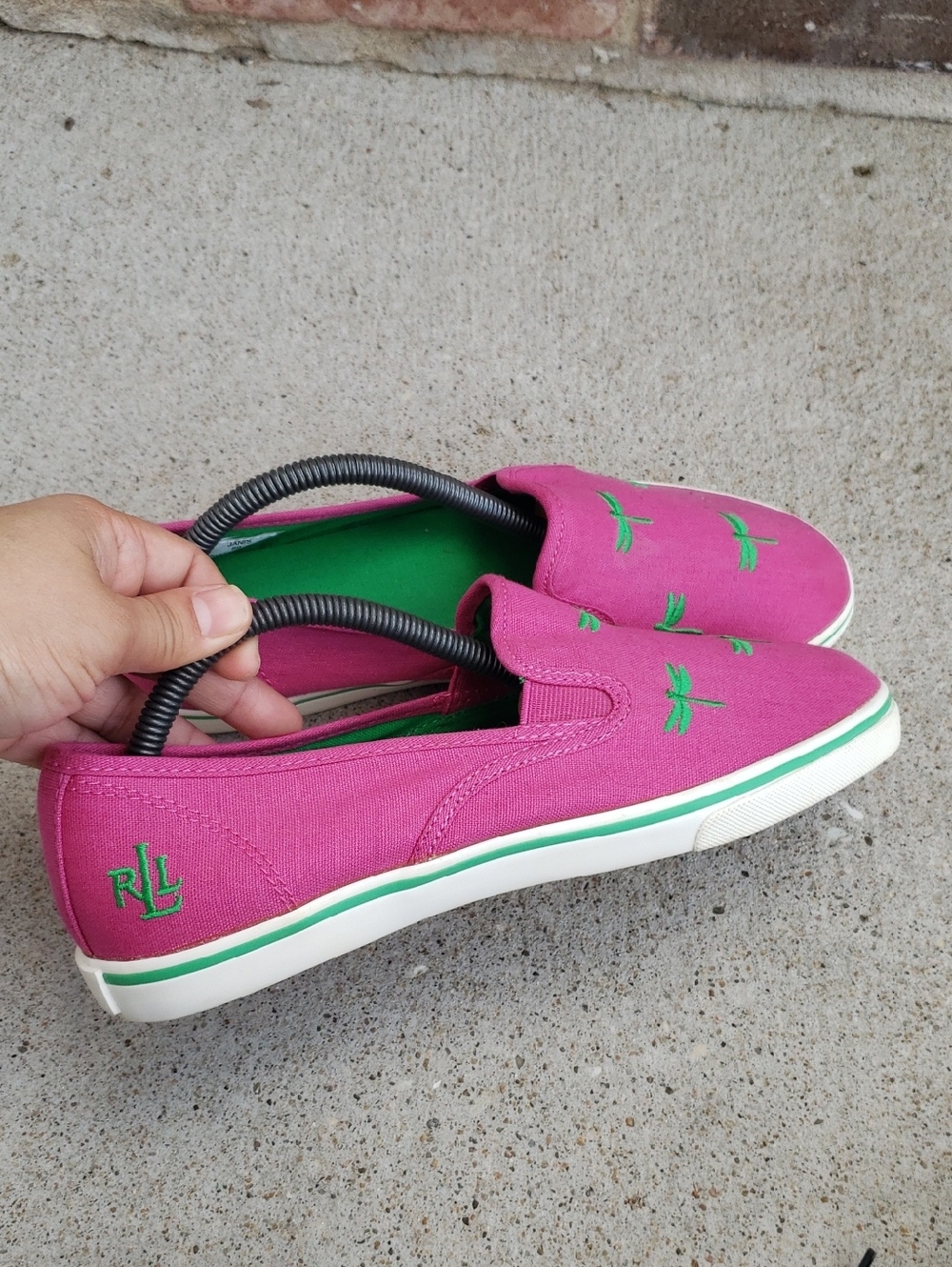 Lauren Ralph Lauren Janis Dragon Fly Embroidered Canvas Loafers Size 8 B Logo - Picture 10 of 15